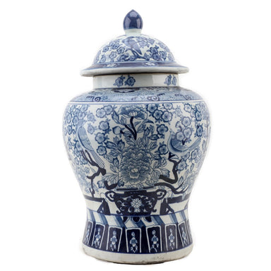 Danny's Fine Porcelain Home Decor Danny's Fine Porcelain Lidded Warrier Jar - Florals - Blue And White Classic 50847