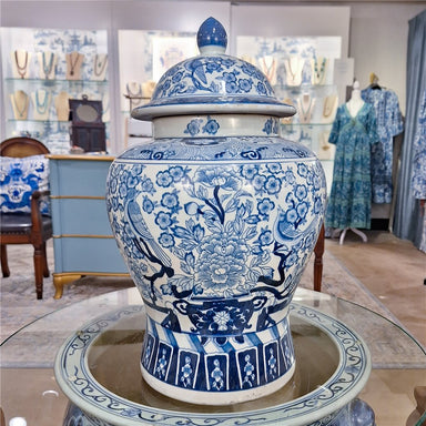 Danny's Fine Porcelain Home Decor Danny's Fine Porcelain Lidded Warrier Jar - Florals - Blue And White Classic 50847