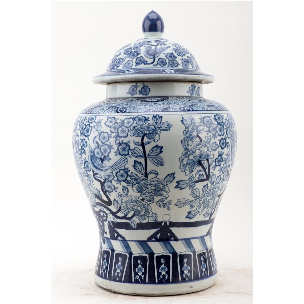 Danny's Fine Porcelain Home Decor Danny's Fine Porcelain Lidded Warrier Jar - Florals - Blue And White Classic 50847