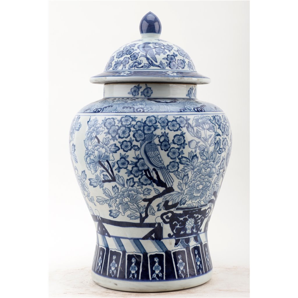 Danny's Fine Porcelain Home Decor Danny's Fine Porcelain Lidded Warrier Jar - Florals - Blue And White Classic 50847