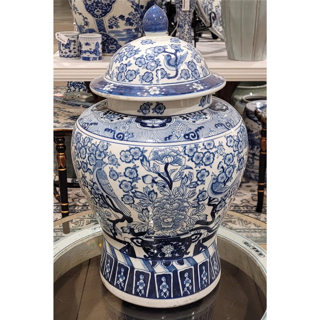Danny's Fine Porcelain Home Decor Danny's Fine Porcelain Lidded Warrier Jar - Florals - Blue And White Classic 50847