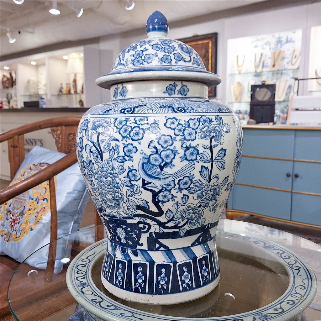 Danny's Fine Porcelain Home Decor Danny's Fine Porcelain Lidded Warrier Jar - Florals - Blue And White Classic 50847