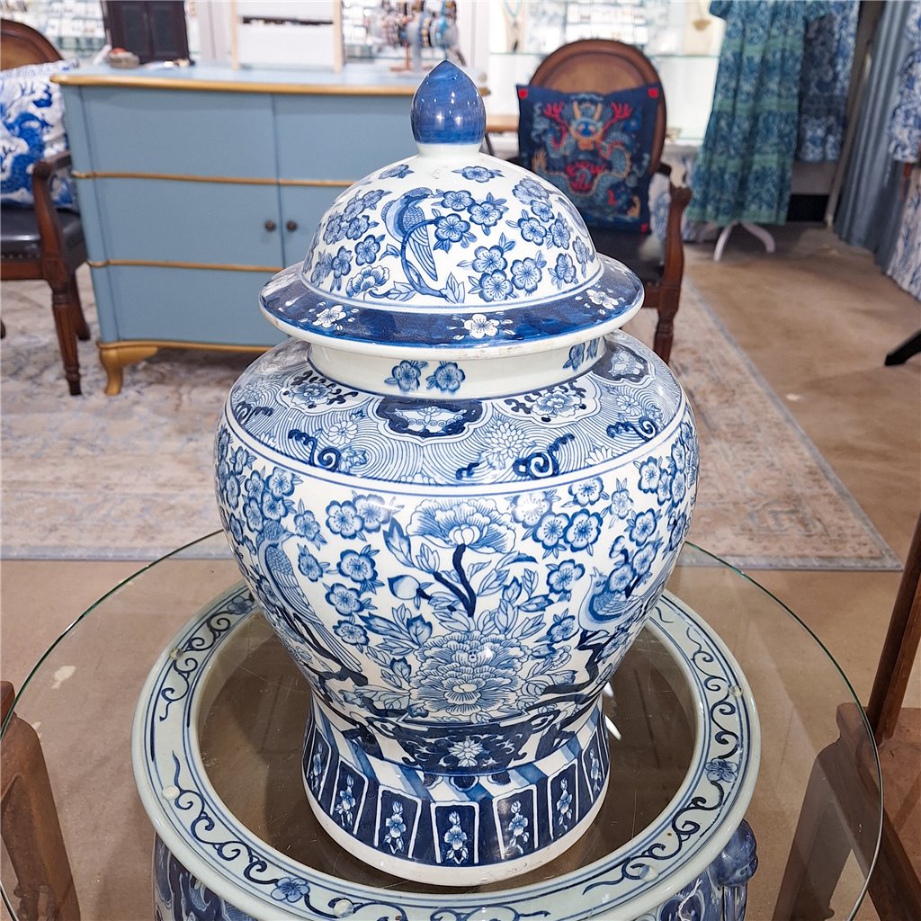 Danny's Fine Porcelain Home Decor Danny's Fine Porcelain Lidded Warrier Jar - Florals - Blue And White Classic 50847