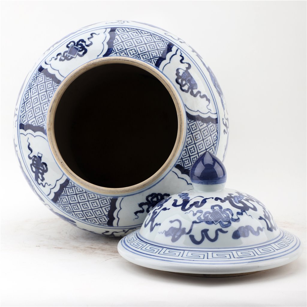 Danny's Fine Porcelain Home Decor Danny's Fine Porcelain Lidded Warrier Jar - Lions - Blue And White Classic 50846