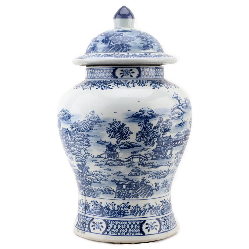 Danny's Fine Porcelain Home Decor Danny's Fine Porcelain Lidded Warrier Jar - Scenery - Blue And White Classic 50845