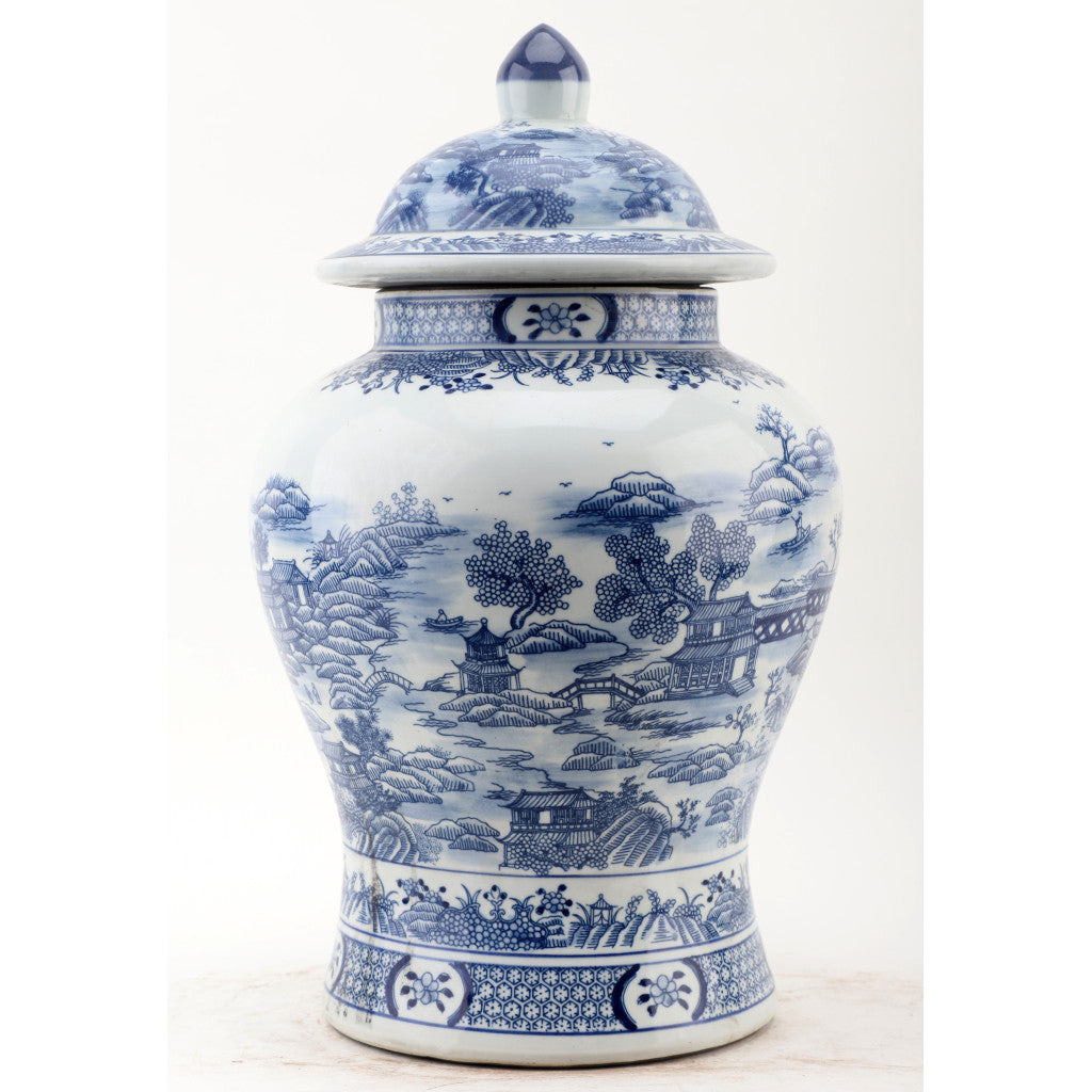 Danny's Fine Porcelain Home Decor Danny's Fine Porcelain Lidded Warrier Jar - Scenery - Blue And White Classic 50845