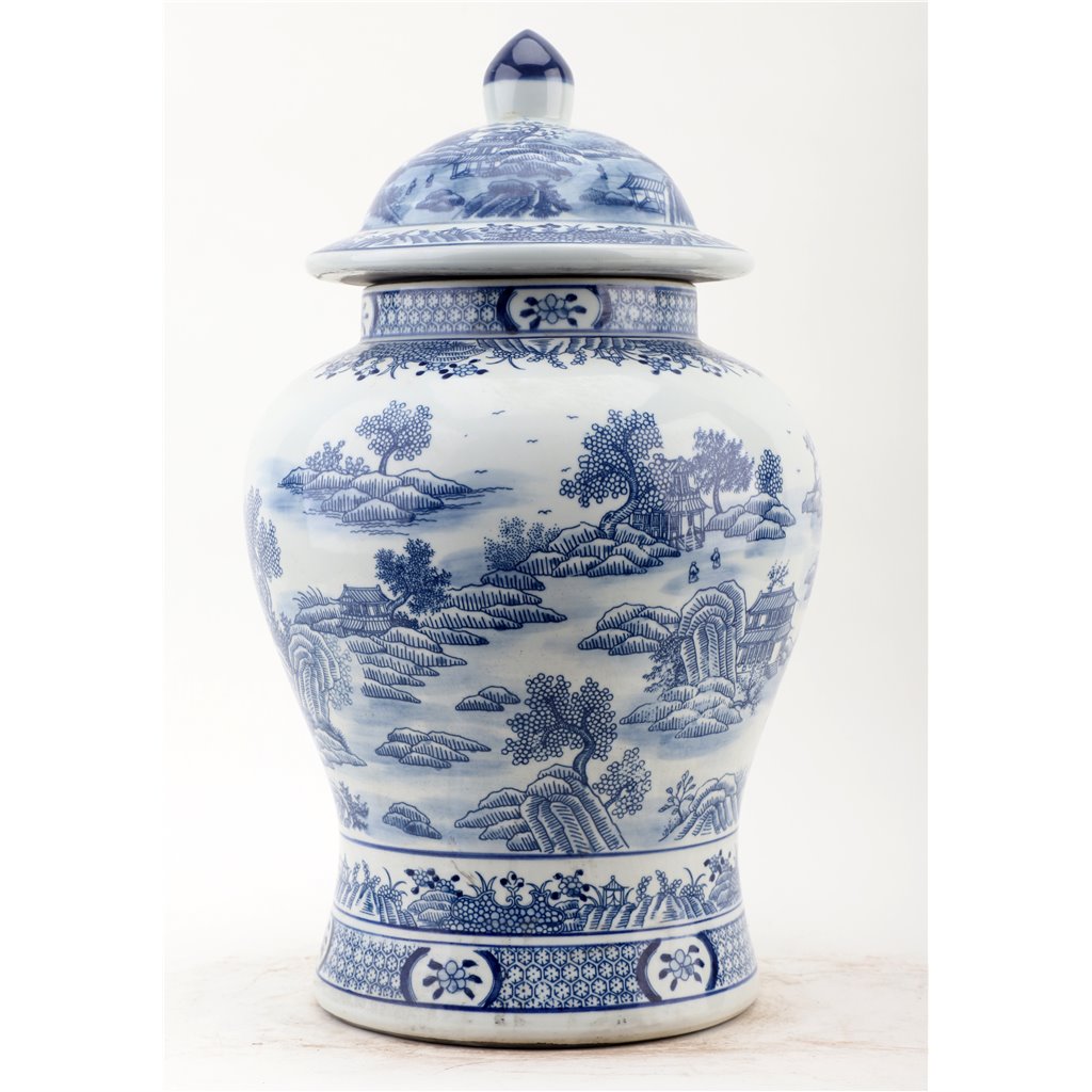 Danny's Fine Porcelain Home Decor Danny's Fine Porcelain Lidded Warrier Jar - Scenery - Blue And White Classic 50845
