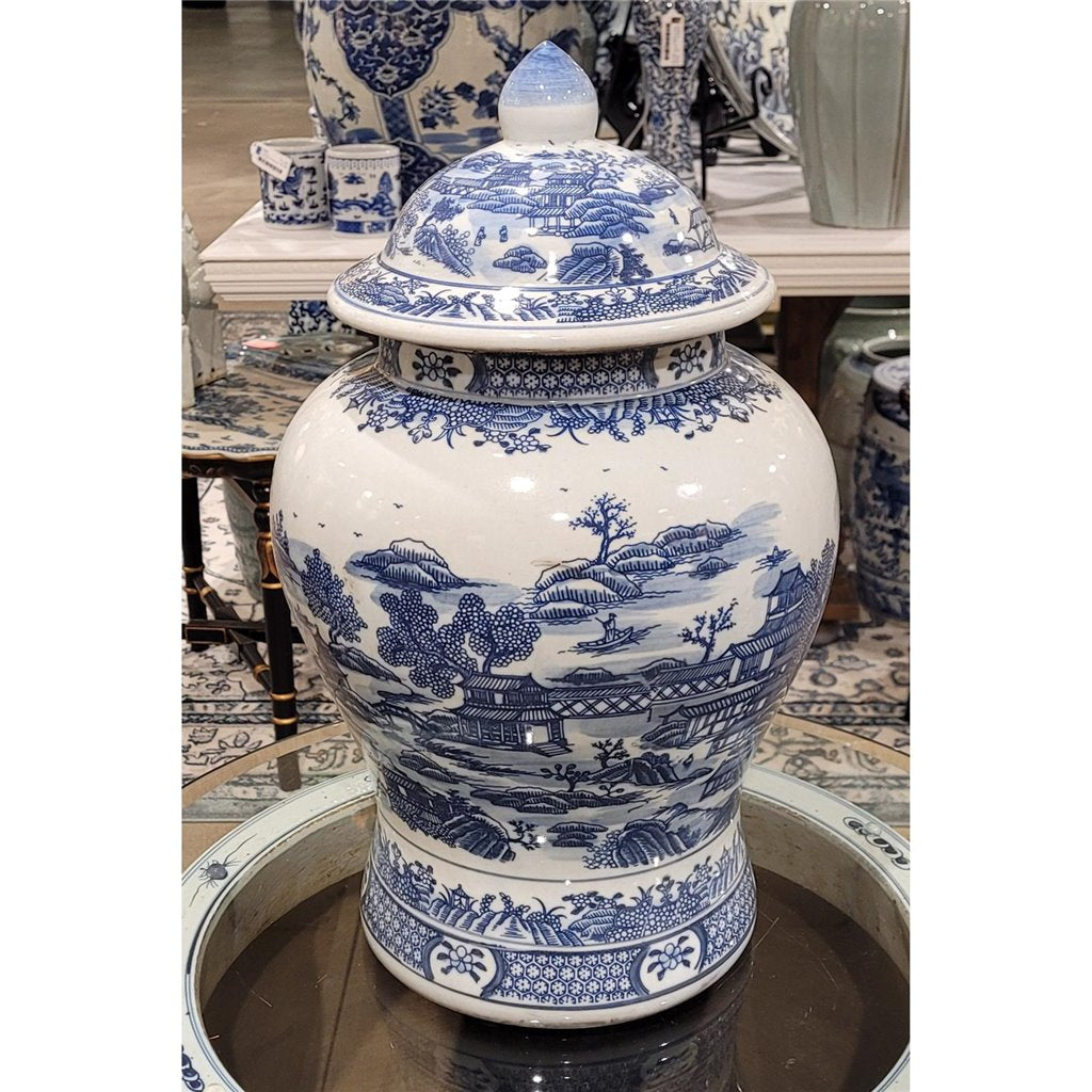 Danny's Fine Porcelain Home Decor Danny's Fine Porcelain Lidded Warrier Jar - Scenery - Blue And White Classic 50845