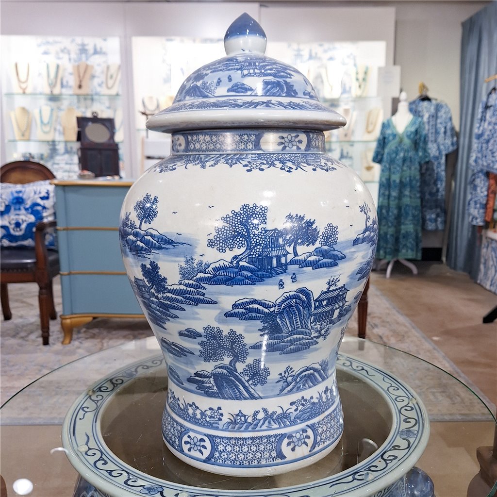 Danny's Fine Porcelain Home Decor Danny's Fine Porcelain Lidded Warrier Jar - Scenery - Blue And White Classic 50845