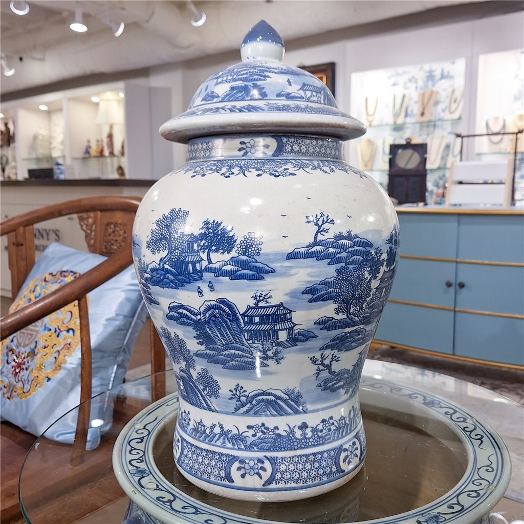 Danny's Fine Porcelain Home Decor Danny's Fine Porcelain Lidded Warrier Jar - Scenery - Blue And White Classic 50845