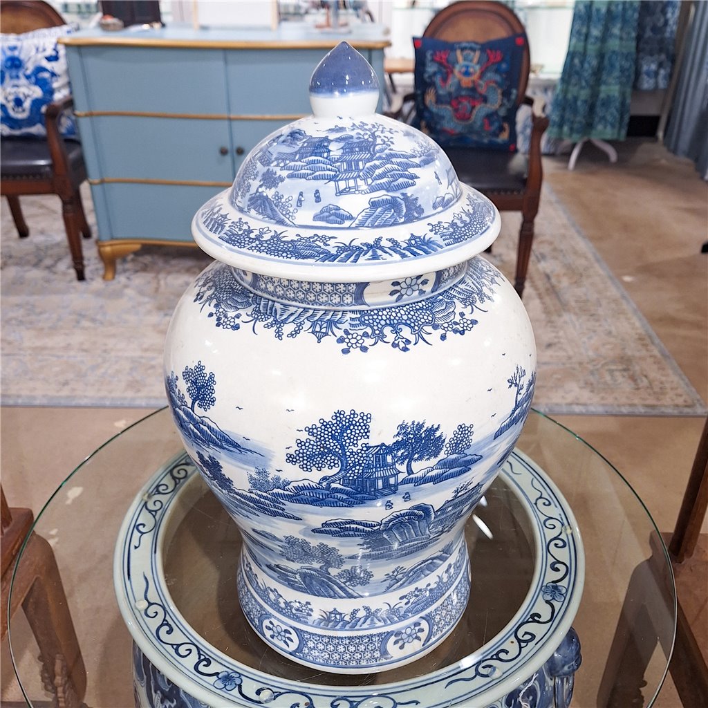 Danny's Fine Porcelain Home Decor Danny's Fine Porcelain Lidded Warrier Jar - Scenery - Blue And White Classic 50845