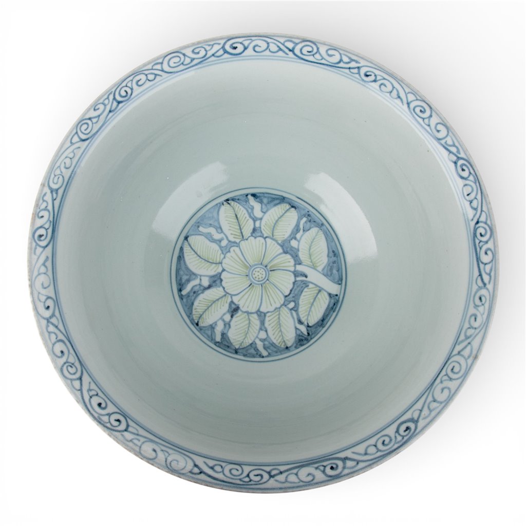 Danny's Fine Porcelain Home Decor Danny's Fine Porcelain Lipped Round Basin-Blue and Green Flower