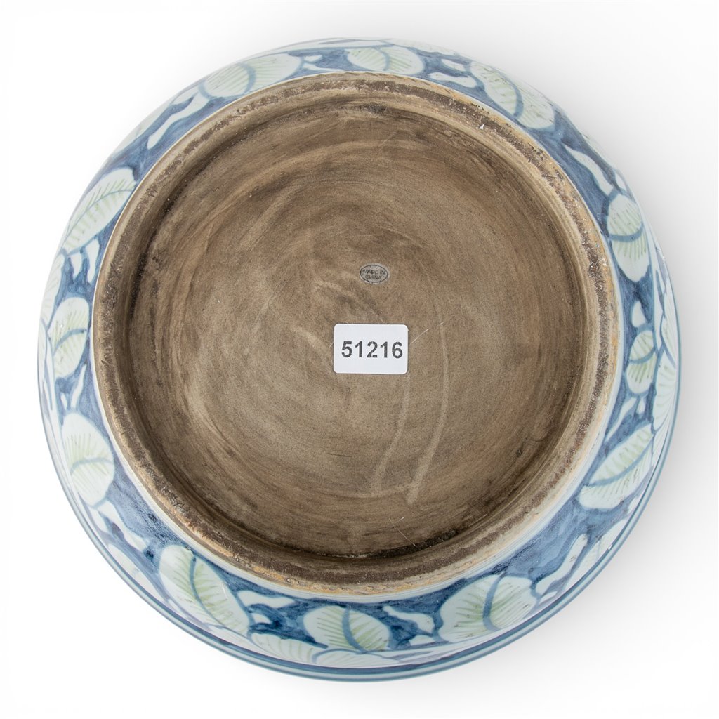 Danny's Fine Porcelain Home Decor Danny's Fine Porcelain Lipped Round Basin-Blue and Green Flower