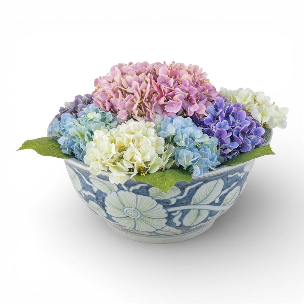 Danny's Fine Porcelain Home Decor Danny's Fine Porcelain Lipped Round Basin-Blue and Green Flower