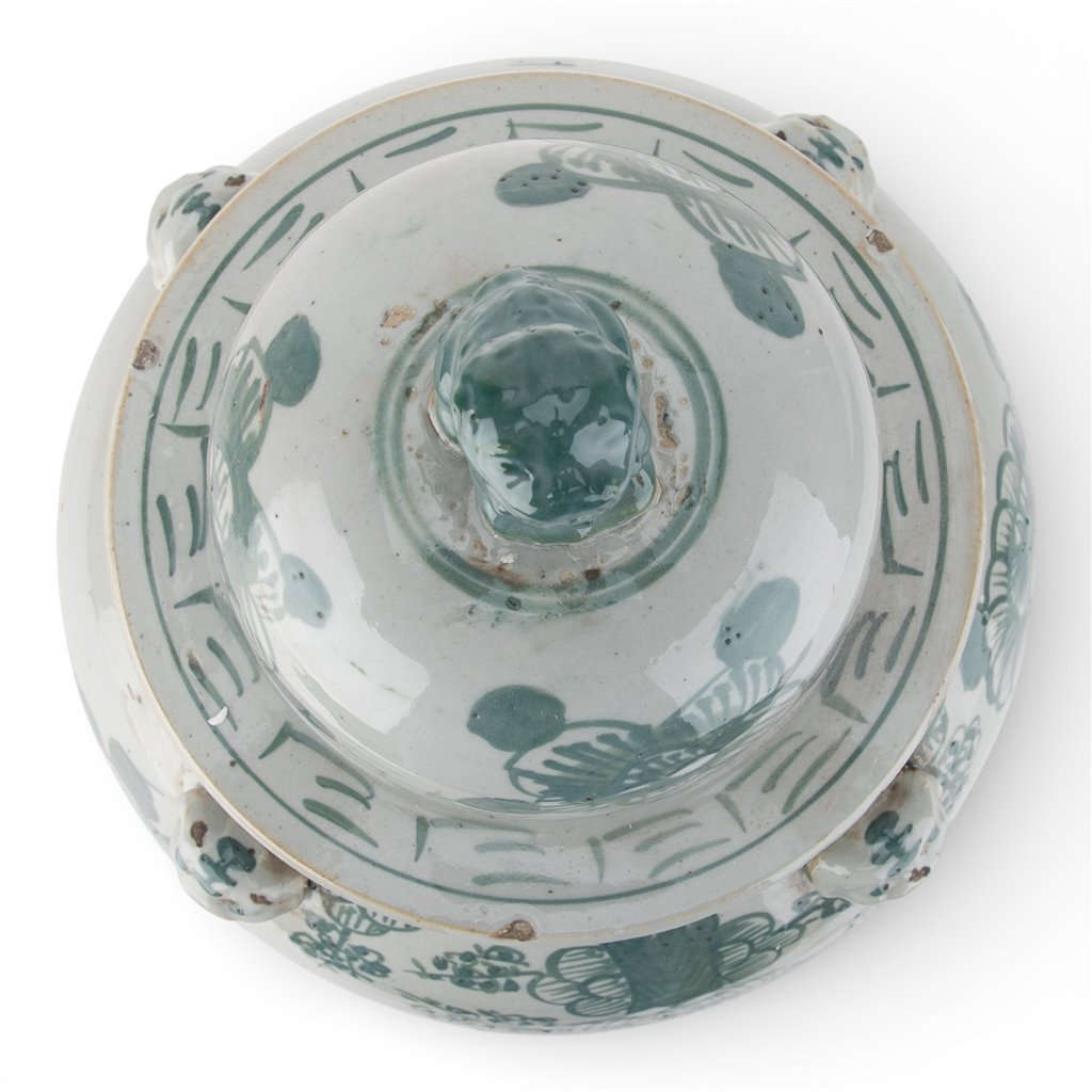 Danny's Fine Porcelain Home Decor Danny's Fine Porcelain Med Antiqued Finish Warrior Jar-Green Flower Bird