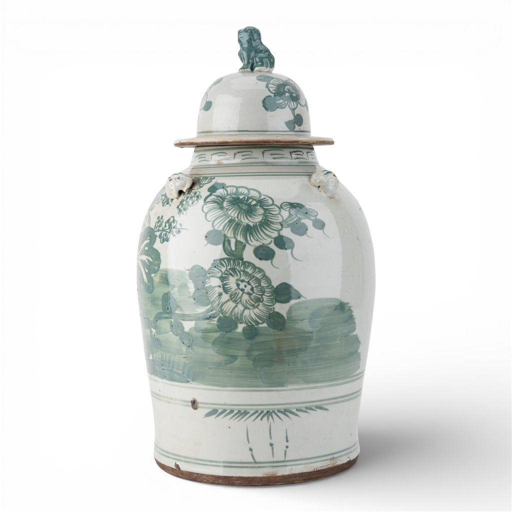 Danny's Fine Porcelain Home Decor Danny's Fine Porcelain Med Antiqued Finish Warrior Jar-Green Flower Bird