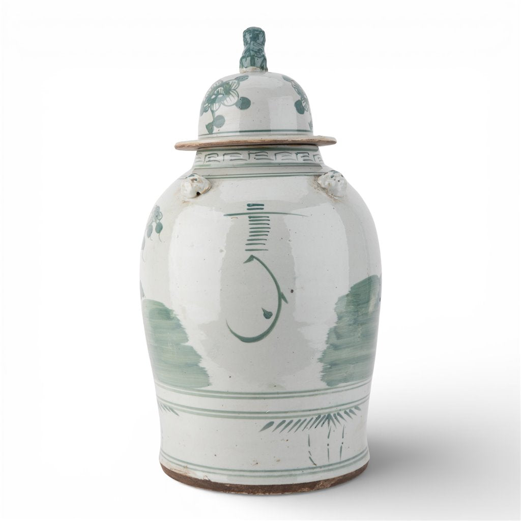 Danny's Fine Porcelain Home Decor Danny's Fine Porcelain Med Antiqued Finish Warrior Jar-Green Flower Bird