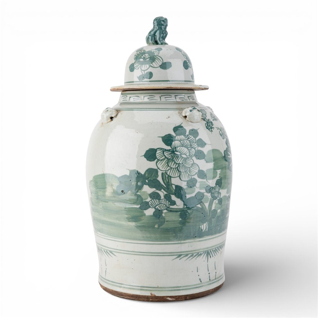 Danny's Fine Porcelain Home Decor Danny's Fine Porcelain Med Antiqued Finish Warrior Jar-Green Flower Bird