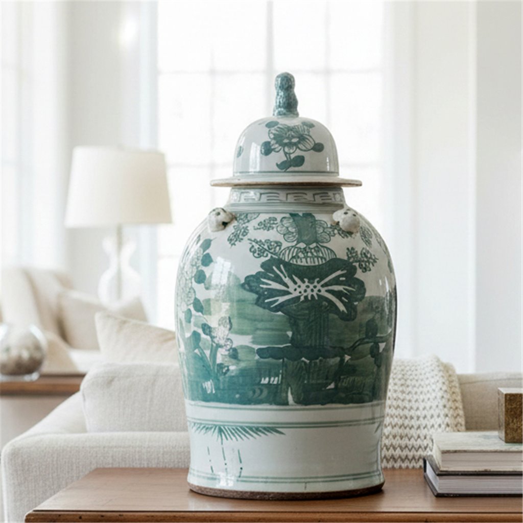 Danny's Fine Porcelain Home Decor Danny's Fine Porcelain Med Antiqued Finish Warrior Jar-Green Flower Bird