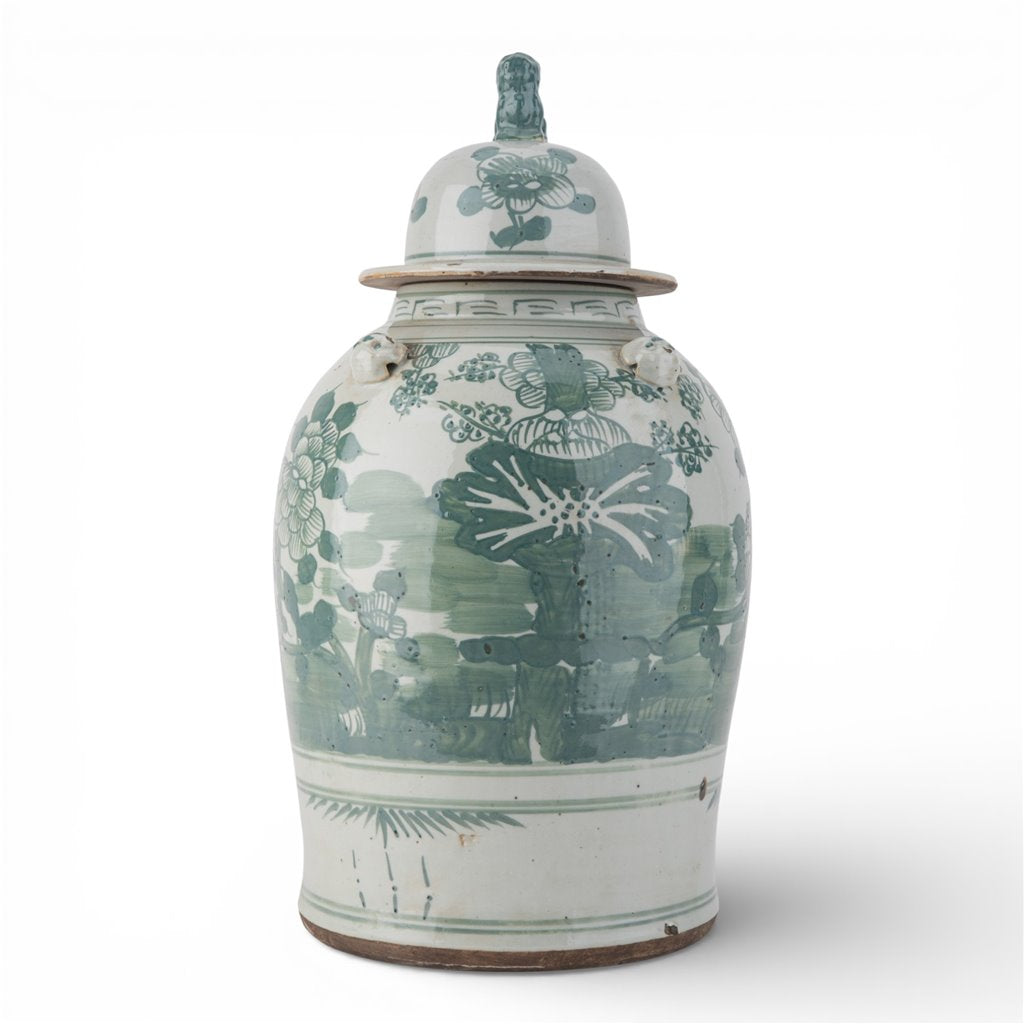 Danny's Fine Porcelain Home Decor Danny's Fine Porcelain Med Antiqued Finish Warrior Jar-Green Flower Bird