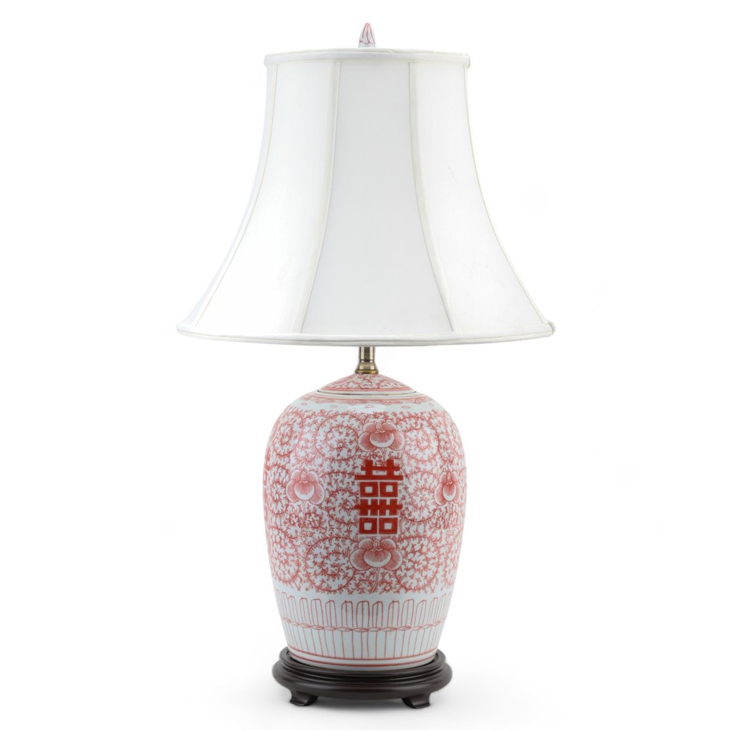 Danny's Fine Porcelain Lighting Danny's Fine Porcelain Melon Jar Lamp - Double Happiness (Salmon Color) (Shade: 108-17-Be) 50953-L