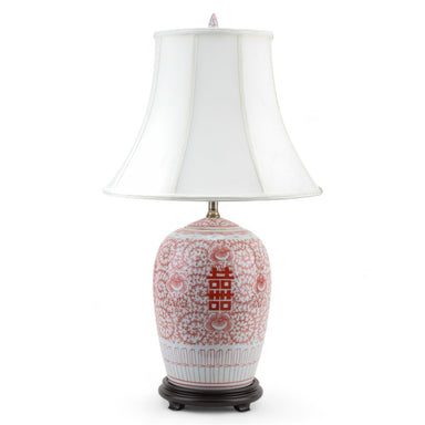 Danny's Fine Porcelain Lighting Danny's Fine Porcelain Melon Jar Lamp - Double Happiness (Salmon Color) (Shade: 108-17-Be) 50953-L
