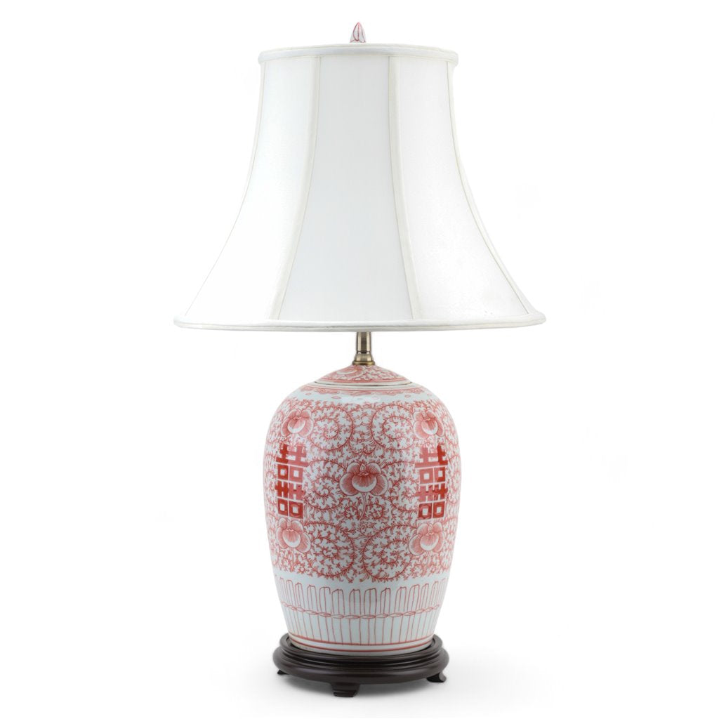 Danny's Fine Porcelain Lighting Danny's Fine Porcelain Melon Jar Lamp - Double Happiness (Salmon Color) (Shade: 108-17-Be) 50953-L