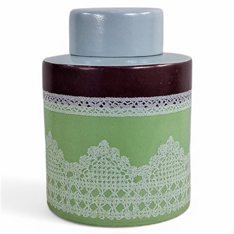 Danny's Fine Porcelain Home Decor Danny's Fine Porcelain Mint Lace Jarcylindrical Lidded Jar Featuring Soft Mint Green Panels with - CLOSEOUT SAMPLE SALE