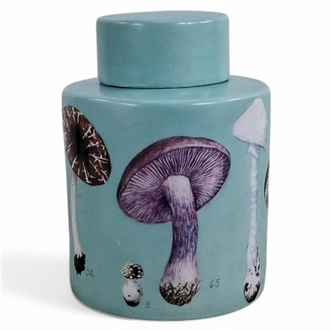 Danny's Fine Porcelain Home Decor Danny's Fine Porcelain Mushroom Study Jarcylindrical Lidded Jar Featuring A Detailed Mushroom - CLOSEOUT SAMPLE SALE