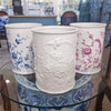 Danny's Fine Porcelain Home Decor Danny's Fine Porcelain Off White Round Waste Bin in Embossed Bird Pattern