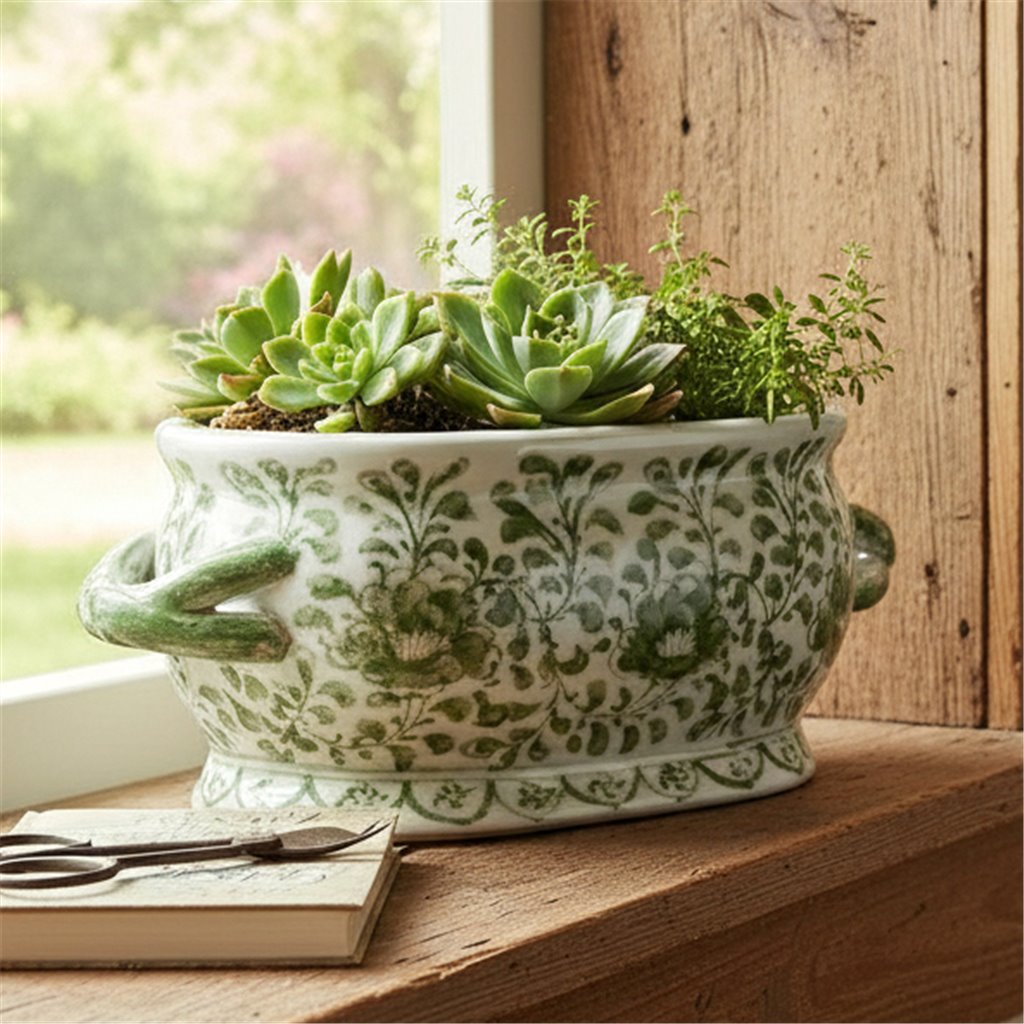 Danny's Fine Porcelain Home Decor Danny's Fine Porcelain Oval Footbath-Green Peony