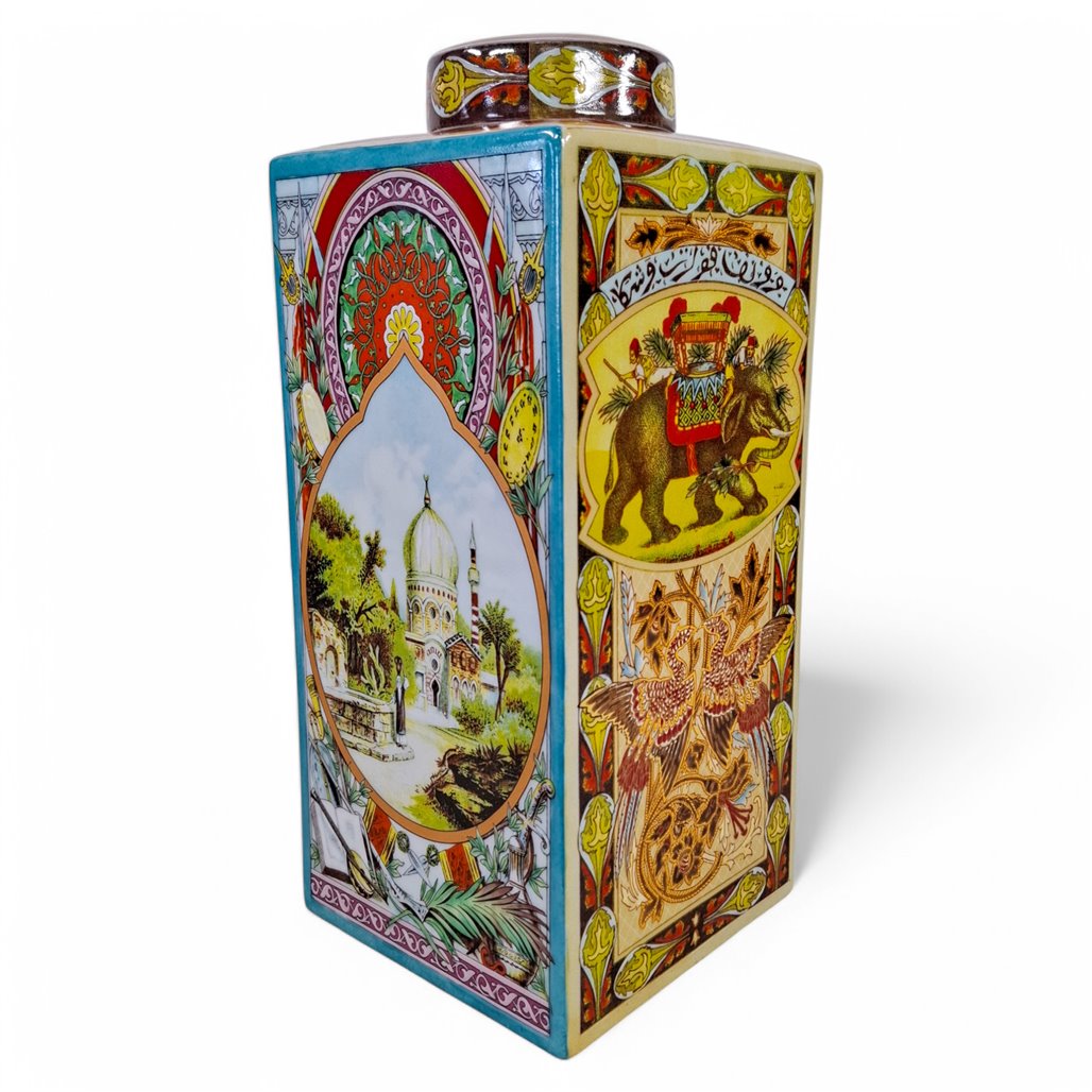 Danny's Fine Porcelain Home Decor Danny's Fine Porcelain palace Garden Covered Jarthis Square Covered Jar Features Colorful - CLOSEOUT SAMPLE SALE
