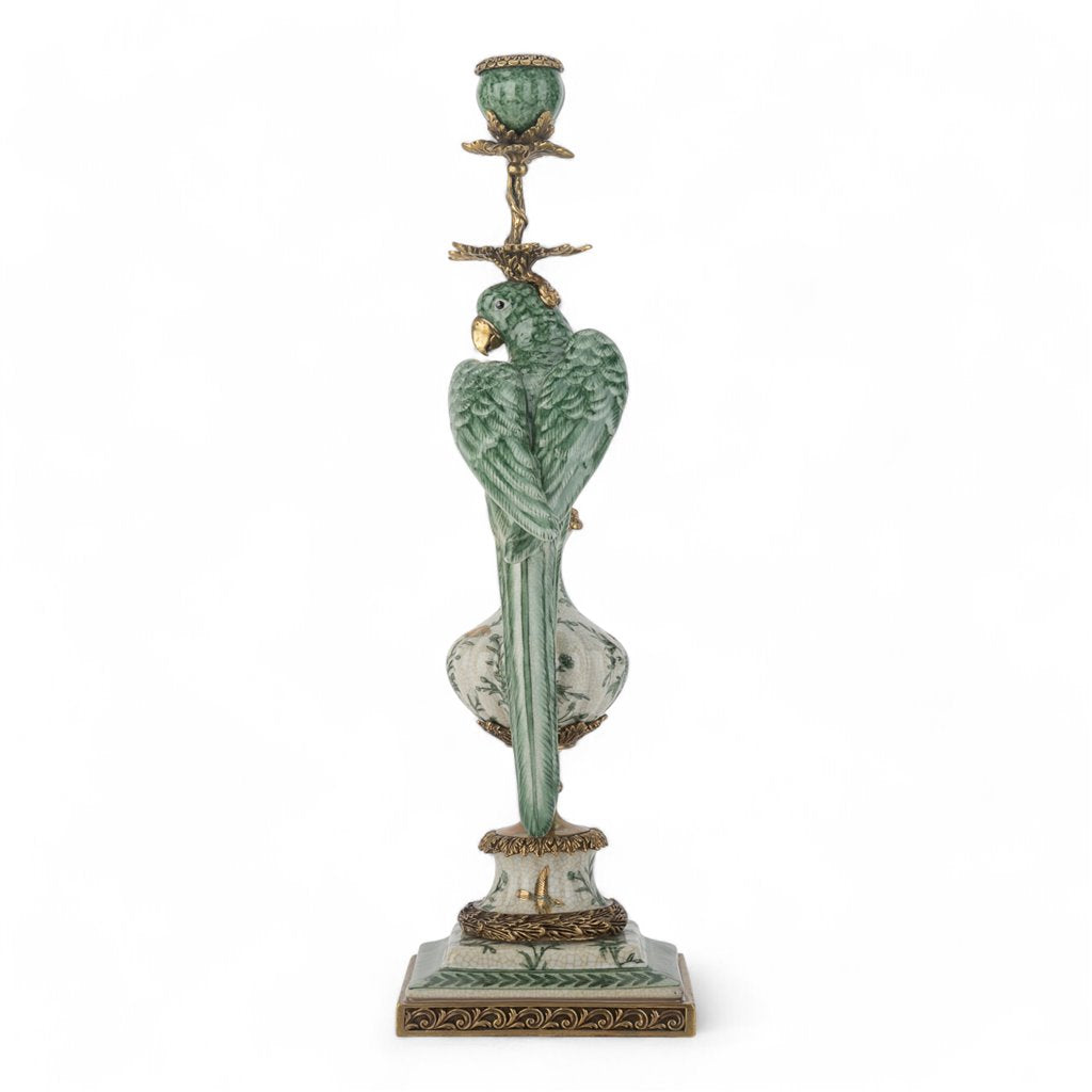 Danny's Fine Porcelain Home Decor Danny's Fine Porcelain Parrot Candle Holder with Bronze Ormolu- Verdant Flight (right) -Each