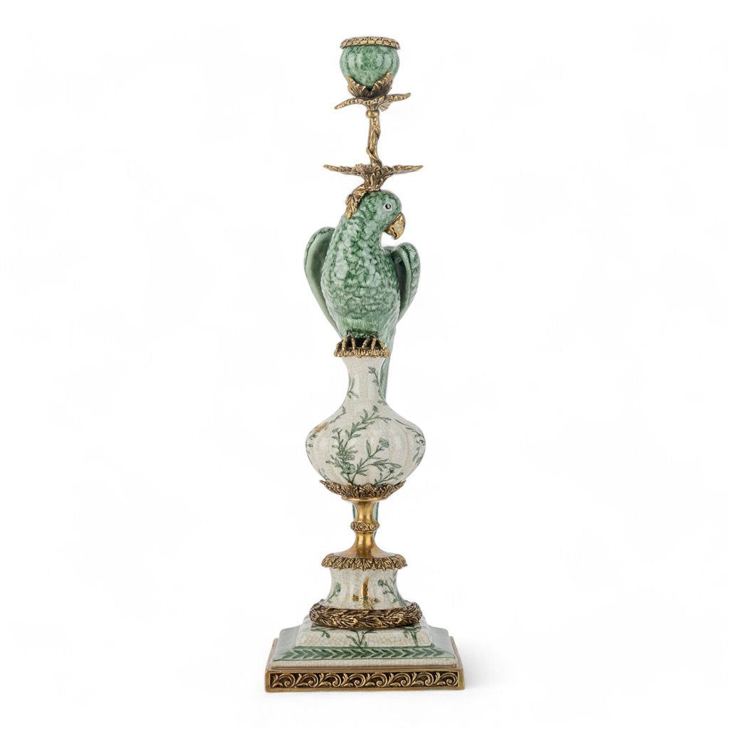 Danny's Fine Porcelain Home Decor Danny's Fine Porcelain Parrot Candle Holder with Bronze Ormolu- Verdant Flight (right) -Each