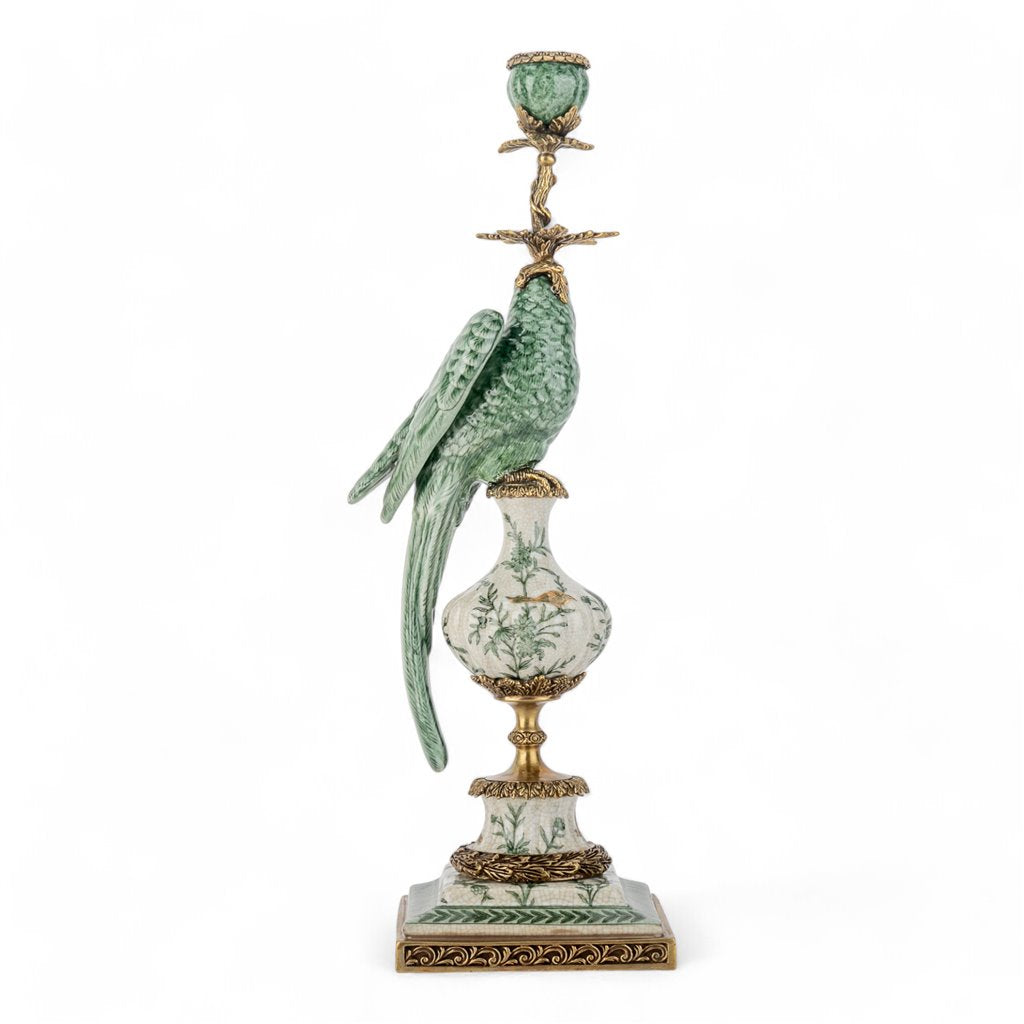 Danny's Fine Porcelain Home Decor Danny's Fine Porcelain Parrot Candle Holder with Bronze Ormolu- Verdant Flight (right) -Each