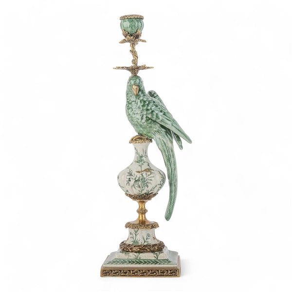 Danny's Fine Porcelain Home Decor Danny's Fine Porcelain Parrot Candle Holder with Bronze Ormolu- Verdant Flight (right) -Each