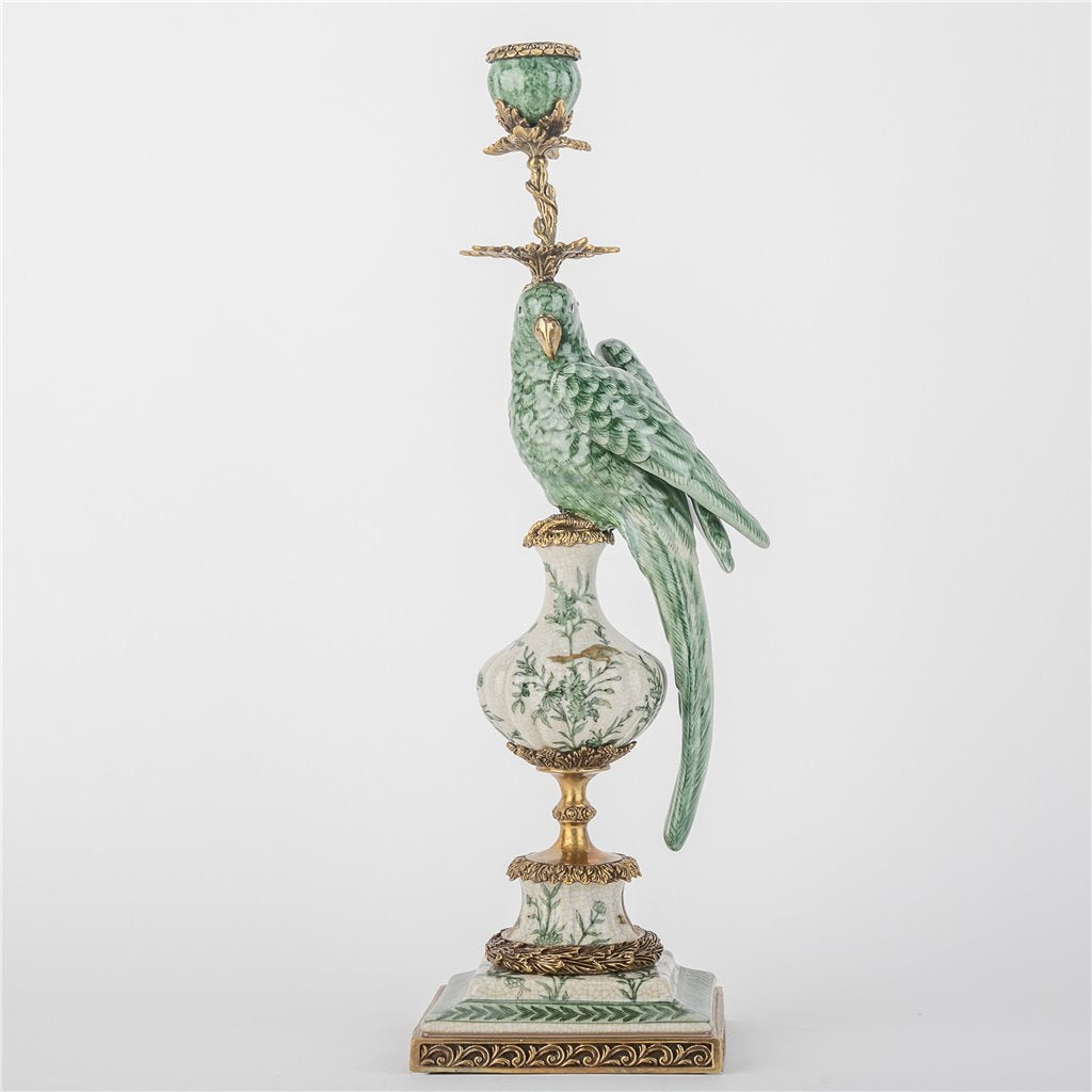 Danny's Fine Porcelain Home Decor Danny's Fine Porcelain Parrot Candle Holder with Bronze Ormolu- Verdant Flight (right) -Each
