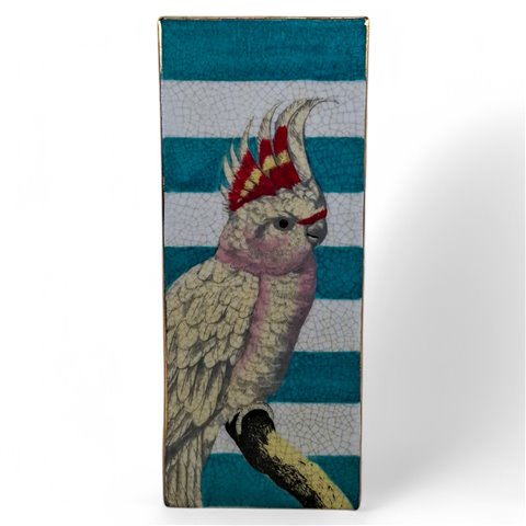 Danny's Fine Porcelain Home Decor Danny's Fine Porcelain Parrot Stripe Vaseangular Vase Featuring A Colorful Parrot Illustration - CLOSEOUT SAMPLE SALE