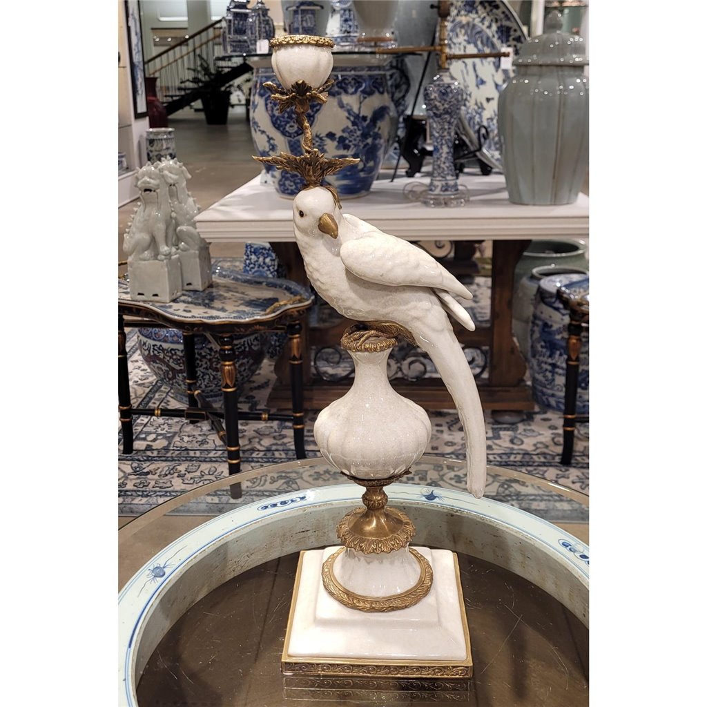 Danny's Fine Porcelain Home Decor Danny's Fine Porcelain Parrot With Bronze- White Crackle 14131