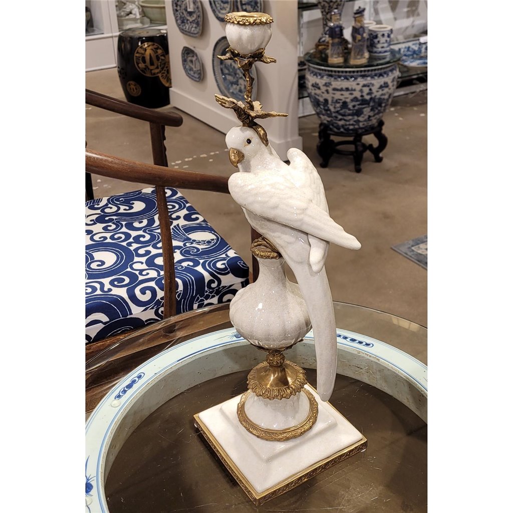 Danny's Fine Porcelain Home Decor Danny's Fine Porcelain Parrot With Bronze- White Crackle 14131