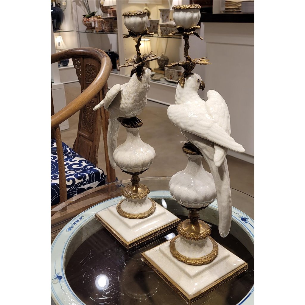 Danny's Fine Porcelain Home Decor Danny's Fine Porcelain Parrot With Bronze- White Crackle 14131