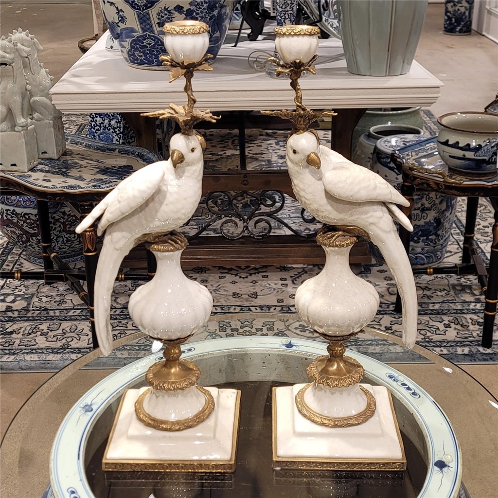 Danny's Fine Porcelain Home Decor Danny's Fine Porcelain Parrot With Bronze- White Crackle 14131