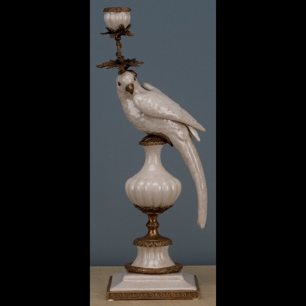 Danny's Fine Porcelain Home Decor Danny's Fine Porcelain Parrot With Bronze- White Crackle 14131