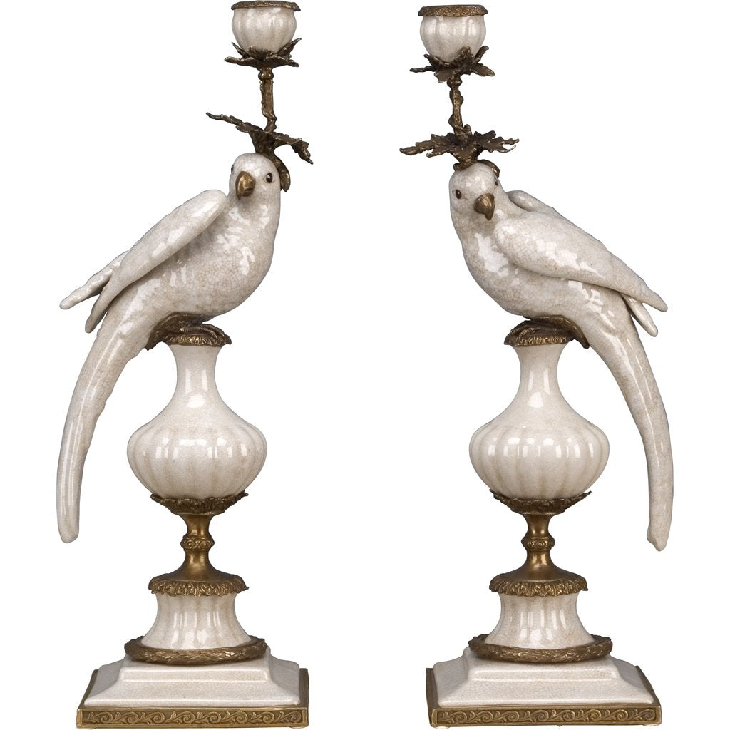 Danny's Fine Porcelain Home Decor Danny's Fine Porcelain Parrot With Bronze- White Crackle 14131