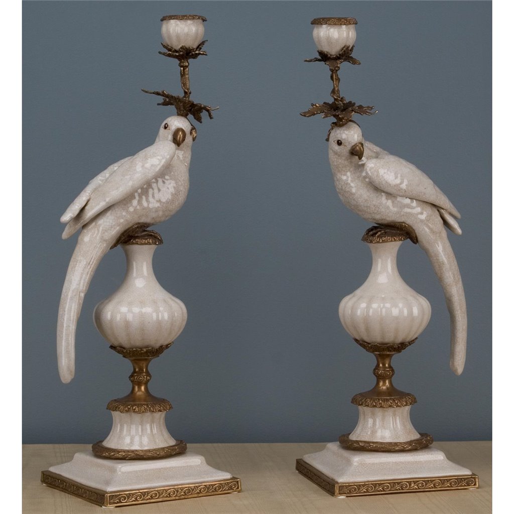 Danny's Fine Porcelain Home Decor Danny's Fine Porcelain Parrot With Bronze- White Crackle 14131