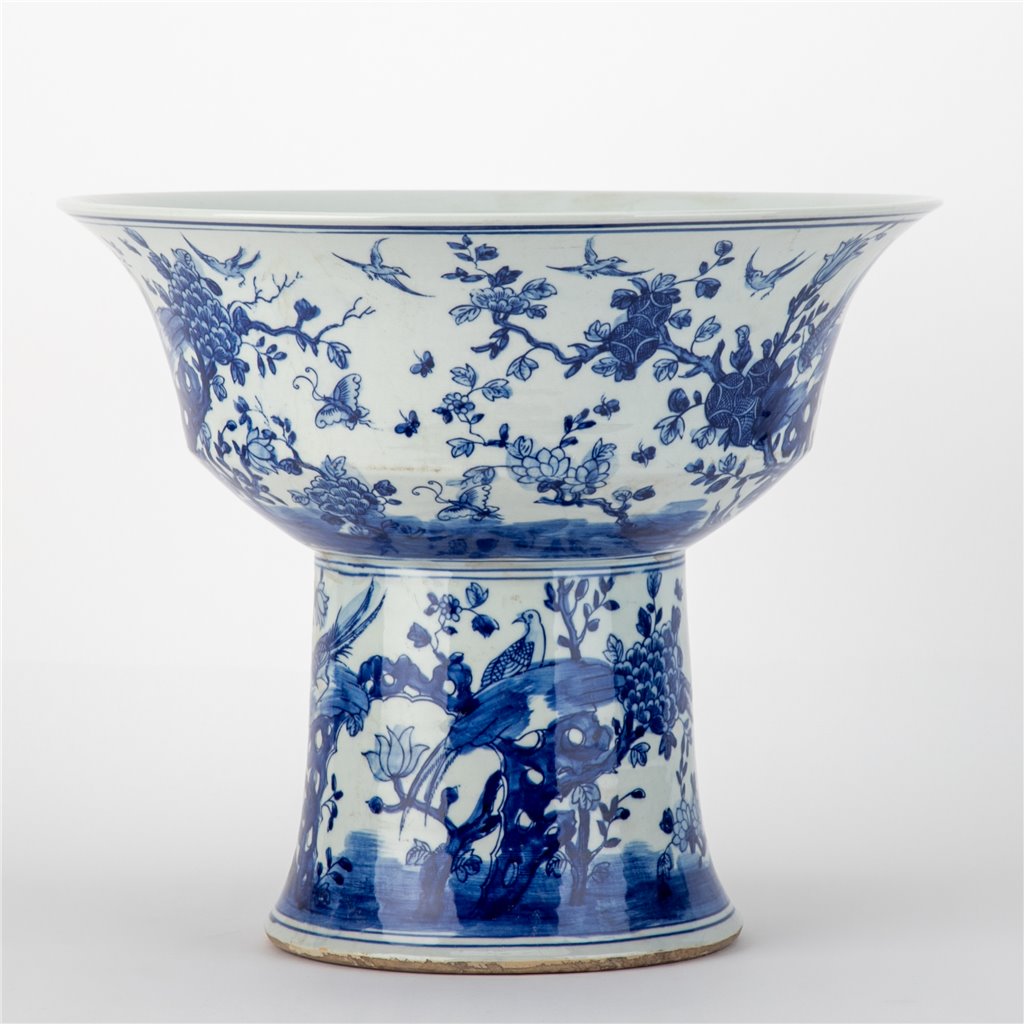 Danny's Fine Porcelain Home Decor Danny's Fine Porcelain Pedestal Stand Round Basin Blue & White Bird