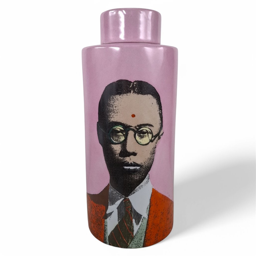 Danny's Fine Porcelain Home Decor Danny's Fine Porcelain Pink Portrait Jarpink Cylindrical Decorative Jar Featuring A - CLOSEOUT SAMPLE SALE