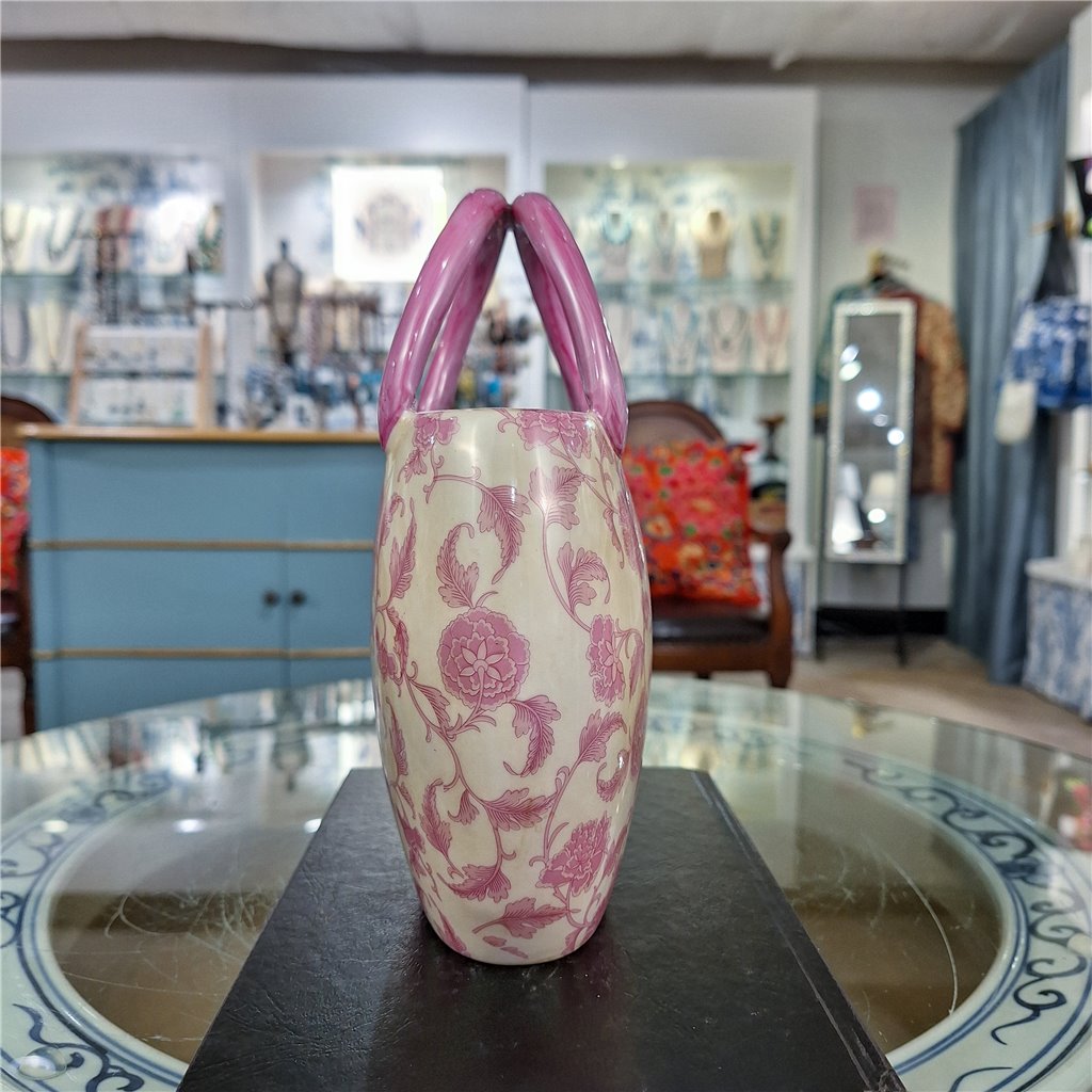 Danny's Fine Porcelain Home Decor Danny's Fine Porcelain Porcelain Bag with Handle Vase – Pink Florets (Min 2)