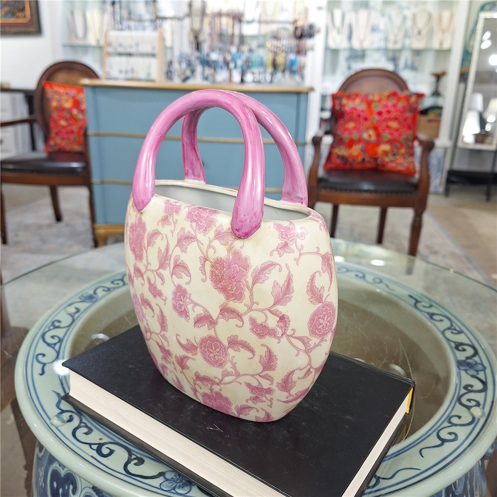 Danny's Fine Porcelain Home Decor Danny's Fine Porcelain Porcelain Bag with Handle Vase – Pink Florets (Min 2)