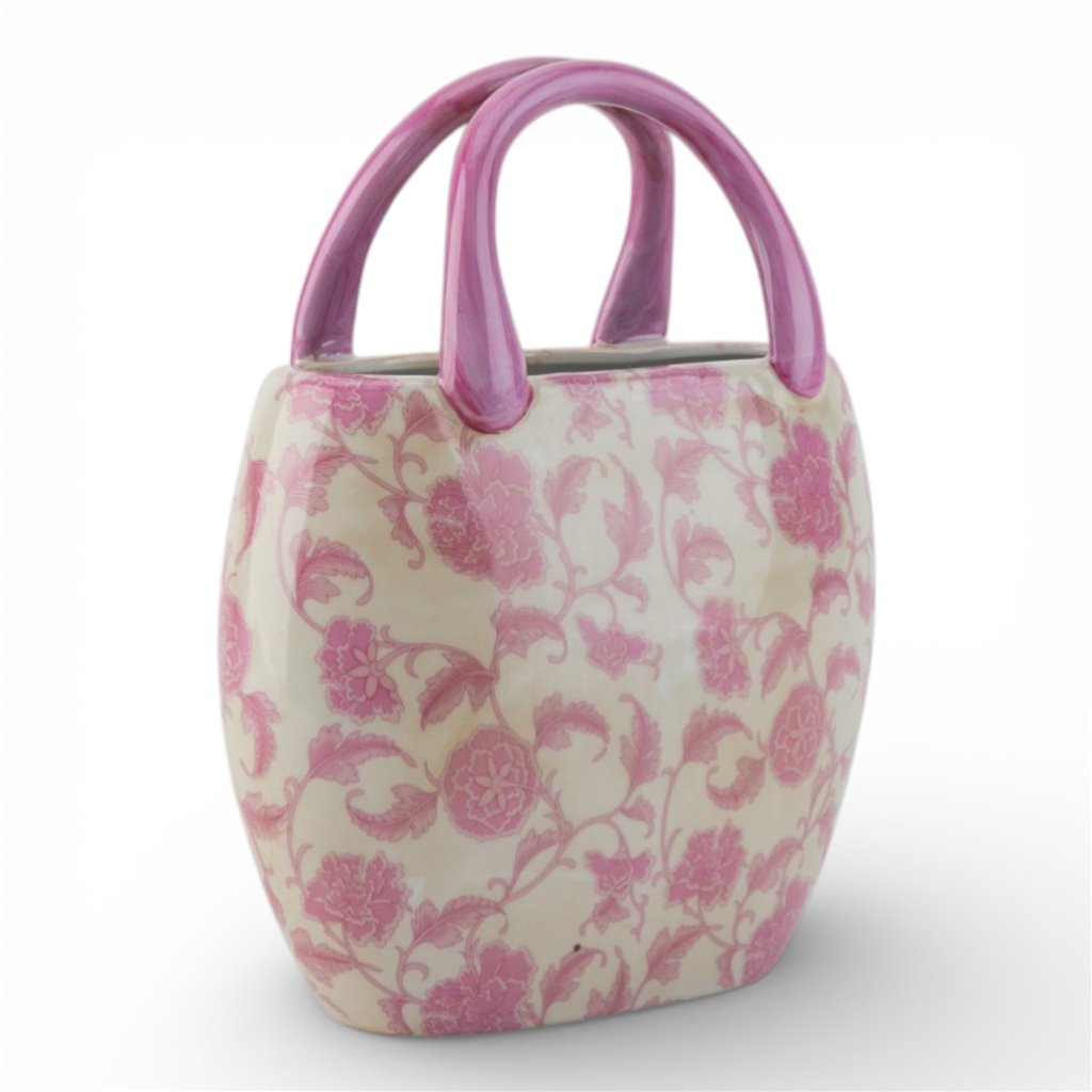 Danny's Fine Porcelain Home Decor Danny's Fine Porcelain Porcelain Bag with Handle Vase – Pink Florets (Min 2)
